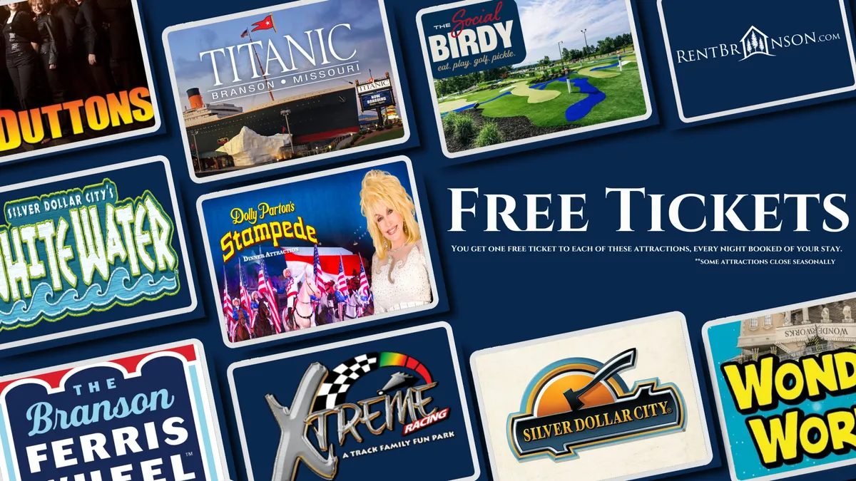An interior shot focused on attraction logos and promotional text for free tickets, evoking excitement and anticipation for visiting local landmarks and entertainment venues.